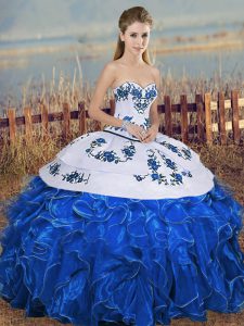 Smart Sleeveless Embroidery and Ruffles and Bowknot Lace Up Quinceanera Gowns