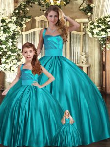 Sophisticated Teal Vestidos de Quinceanera Military Ball and Sweet 16 and Quinceanera with Ruching Halter Top Sleeveless Lace Up