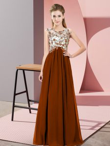 Captivating Empire Vestidos de Damas Brown Scoop Chiffon Sleeveless Floor Length Zipper