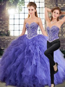 Noble Lavender Sleeveless Tulle Lace Up Quinceanera Gown for Military Ball and Sweet 16 and Quinceanera