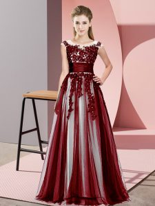 Sweet Burgundy Sleeveless Tulle Zipper Dama Dress for Quinceanera for Wedding Party