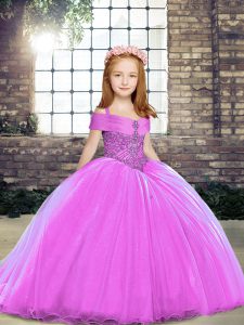 Lilac Ball Gowns Beading Pageant Dress for Teens Lace Up Sleeveless Floor Length