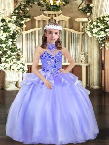 Halter Top Sleeveless Organza Little Girls Pageant Dress Wholesale Appliques Lace Up