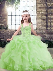 Stylish Yellow Green Pageant Gowns Party and Military Ball and Wedding Party with Beading and Ruffles Straps Sleeveless Lace Up