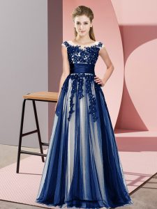 Glamorous Beading and Lace Quinceanera Dama Dress Navy Blue Zipper Sleeveless Floor Length