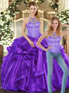 Best Selling Sleeveless Beading and Ruffles Lace Up Quinceanera Dresses