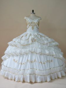 White Taffeta Lace Up 15 Quinceanera Dress Sleeveless Floor Length Beading and Embroidery
