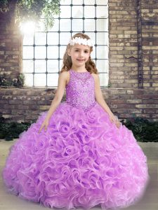Glorious Lilac Lace Up Little Girls Pageant Dress Wholesale Beading Sleeveless Floor Length