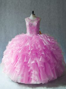 Suitable Floor Length Lace Up Sweet 16 Dress Lilac for Sweet 16 and Quinceanera with Beading and Ruffles