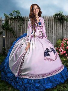 Blue And White Quinceanera Dresses Sweet 16 and Quinceanera with Embroidery and Ruffles Strapless Sleeveless Lace Up