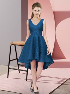 Navy Blue Sleeveless Lace Zipper Court Dresses for Sweet 16 for Wedding Party