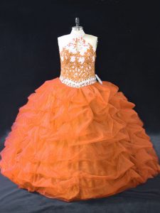 Organza Halter Top Sleeveless Backless Pick Ups Quinceanera Dresses in Orange