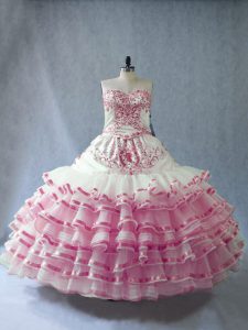 Best Selling Pink And White Sleeveless Organza Lace Up Sweet 16 Dress for Sweet 16 and Quinceanera
