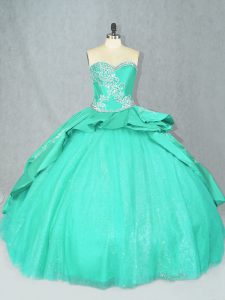 Great Turquoise Sweetheart Neckline Embroidery Sweet 16 Quinceanera Dress Sleeveless Lace Up