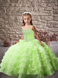 Sleeveless Beading and Ruffled Layers Lace Up Kids Pageant Dress