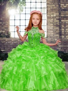 High-neck Lace Up Beading and Ruffles Little Girls Pageant Dress Sleeveless
