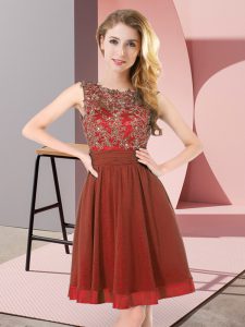 Modern Rust Red Backless Scoop Beading and Appliques Quinceanera Court of Honor Dress Chiffon Sleeveless