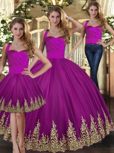 Fuchsia Sleeveless Embroidery Floor Length Quince Ball Gowns