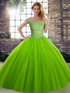 Fantastic Sleeveless Tulle Floor Length Lace Up Quinceanera Dresses in with Beading