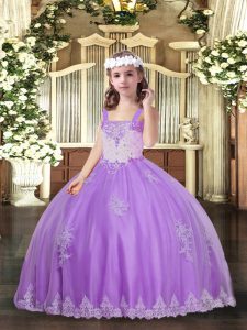 Sleeveless Lace Up Floor Length Appliques Girls Pageant Dresses