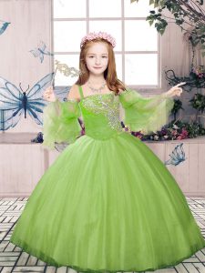 Dazzling Floor Length Lace Up Kids Pageant Dress Champagne for Party and Sweet 16 and Wedding Party with Beading