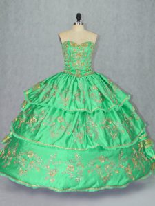Pretty Green Sleeveless Satin and Organza Lace Up Quinceanera Gowns for Sweet 16 and Quinceanera