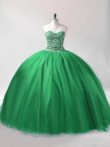 Nice Sleeveless Floor Length Beading Lace Up Sweet 16 Quinceanera Dress with Dark Green