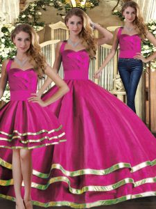 Modern Fuchsia Sleeveless Ruffled Layers Floor Length Sweet 16 Dress