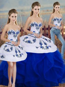 Floor Length Three Pieces Sleeveless Royal Blue Quinceanera Dress Lace Up