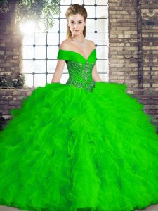Green Sleeveless Beading and Ruffles Floor Length Quinceanera Gown