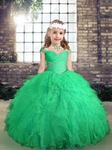 Gorgeous Ball Gowns Pageant Dress Wholesale Turquoise Straps Tulle Long Sleeves Floor Length Lace Up