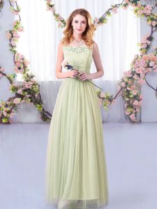 Admirable Yellow Green Quinceanera Court Dresses Wedding Party with Lace and Belt Scoop Sleeveless Side Zipper