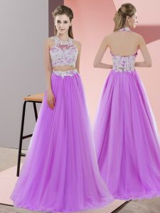 Lavender Halter Top Neckline Lace Dama Dress Sleeveless Zipper