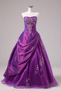 Dazzling Sleeveless Zipper Floor Length Embroidery 15th Birthday Dress