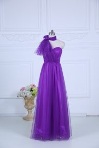 Stunning Eggplant Purple Sleeveless Tulle Zipper Quinceanera Court of Honor Dress for Wedding Party