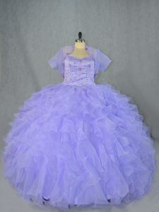 Lavender Sleeveless Organza Lace Up Quinceanera Gowns for Sweet 16 and Quinceanera