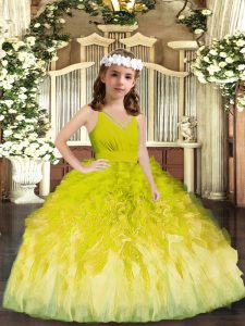 Olive Green Zipper Little Girl Pageant Gowns Ruffles Sleeveless Floor Length