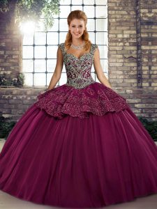 Attractive Beading and Appliques Quinceanera Gowns Fuchsia Lace Up Sleeveless Floor Length