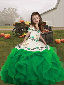 Discount Straps Sleeveless Lace Up Little Girls Pageant Dress Wholesale Green Organza