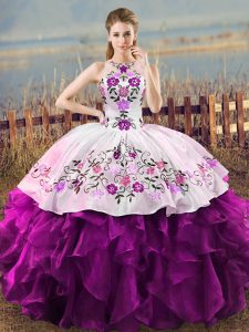 Fine Organza Sleeveless Floor Length Quinceanera Dresses and Embroidery and Ruffles