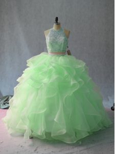 Fantastic Two Pieces Sleeveless Apple Green Sweet 16 Dress Backless
