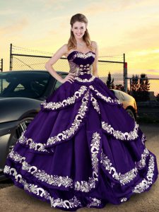 Enchanting Lace Up Quinceanera Gowns Purple for Sweet 16 and Quinceanera with Embroidery and Ruffled Layers