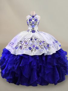 Fantastic Blue And White Sleeveless Organza Lace Up Quinceanera Gown for Sweet 16 and Quinceanera