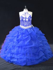 Halter Top Sleeveless Organza Sweet 16 Dresses Beading and Appliques Backless
