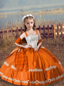 Top Selling Sleeveless Lace Up Floor Length Beading and Embroidery Kids Formal Wear