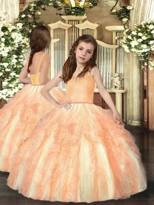 Elegant Straps Sleeveless Lace Up Little Girl Pageant Dress Orange Tulle