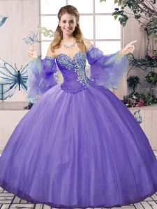 Dazzling Ball Gowns 15 Quinceanera Dress Lavender Sweetheart Tulle Sleeveless Floor Length Lace Up