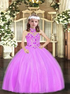 Floor Length Lilac Little Girls Pageant Dress Wholesale Tulle Sleeveless Appliques