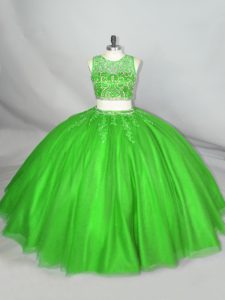 Sexy Floor Length Green Ball Gown Prom Dress Scoop Sleeveless Lace Up