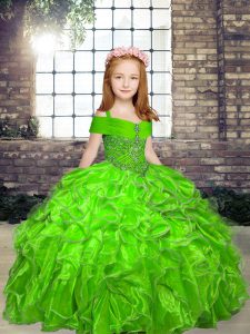 Latest Beading and Ruffles Little Girls Pageant Gowns Lace Up Sleeveless Floor Length